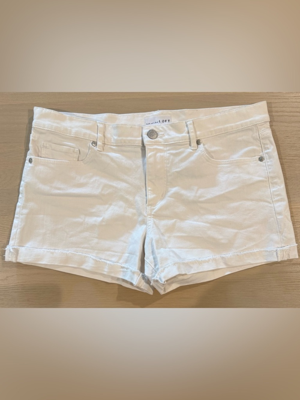LOFT White Frayed Hem Denim Shorts 30/10